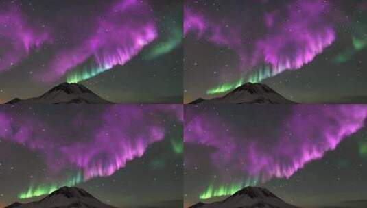 雪山上空绚烂极光景观高清在线视频素材下载