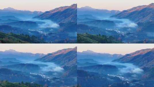航拍安徽歙县山间早晨的晨雾高清在线视频素材下载
