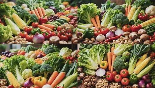 多样新鲜蔬菜食材展示高清在线视频素材下载