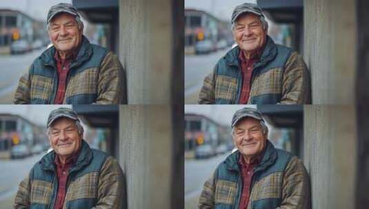 街角一位和蔼老人面带幸福微笑高清在线视频素材下载