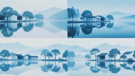 山水间中式建筑风景高清在线视频素材下载