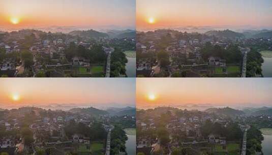 贵州贵阳青岩古镇清晨迷雾日出朝阳延时摄影高清在线视频素材下载