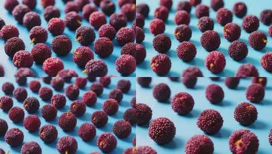 蓝色背景上的新鲜杨梅高清在线视频素材下载
