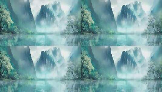 新中式云雾山水动态意境背景高清在线视频素材下载