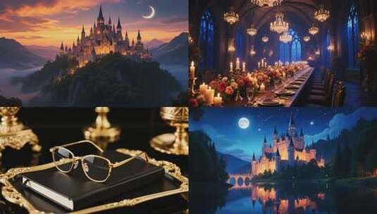 梦幻城堡四季景致及神秘宴会厅高清在线视频素材下载