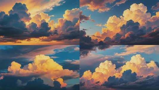 绚丽晚霞中的蓬松云朵高清在线视频素材下载