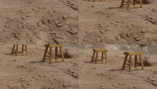干燥土壤上两把椅子特写高清在线视频素材下载