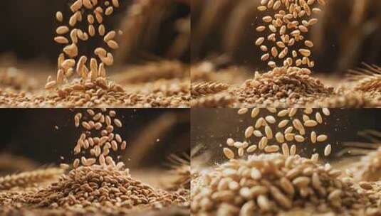 麦粒洒落微距特写画面高清在线视频素材下载