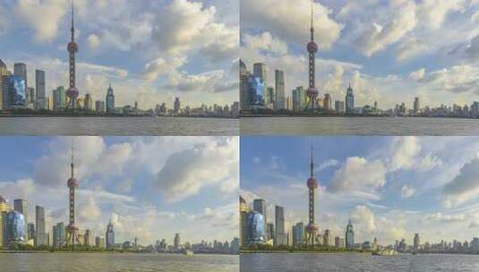 上海浦东陆家嘴黄浦江游轮游船蓝天白云延时高清在线视频素材下载