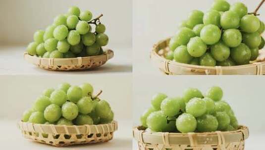 竹篮中新鲜的绿葡萄高清在线视频素材下载