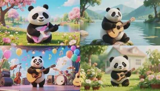 熊猫演绎音乐旅程高清在线视频素材下载