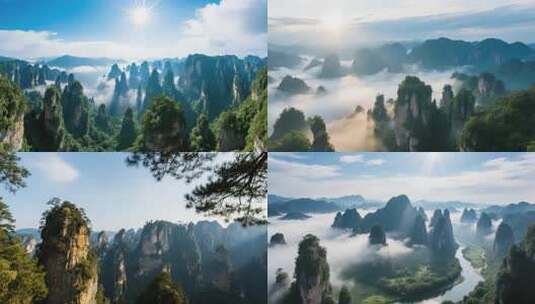 张家界山峰云海日出景观高清在线视频素材下载