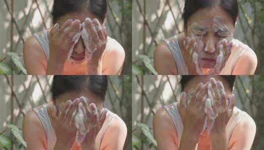 女子洗脸清洁护肤升格高清在线视频素材下载