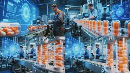 工人操作药品生产流水线高清在线视频素材下载