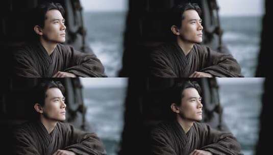 海边男子眺望远方思绪万千高清在线视频素材下载