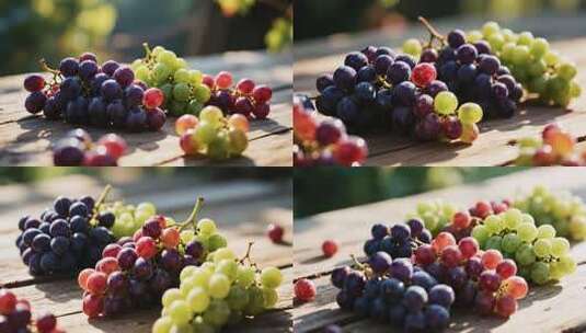 木桌上的新鲜葡萄特写高清在线视频素材下载