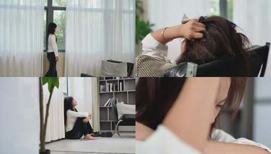女子客厅难受焦虑失业孤独高清在线视频素材下载