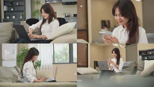 女生休闲居家办公高清在线视频素材下载