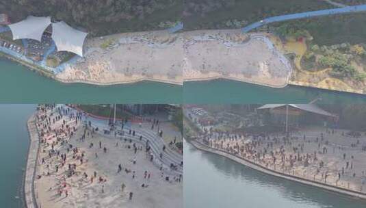 四川攀枝花市银江沙滩银江湖公园航拍合集高清在线视频素材下载