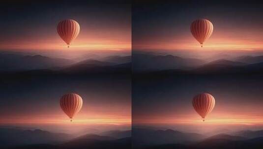 热气球飞跃群山迎接黎明的曙光高清在线视频素材下载