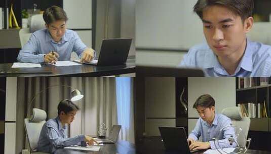 办公室深夜加班族工作状态高清在线视频素材下载