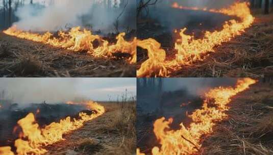 野外草地燃烧的火焰高清在线视频素材下载