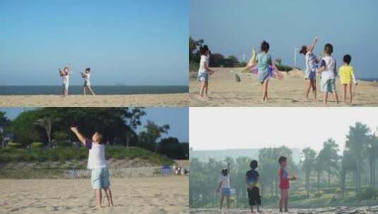 小孩在海边放风筝【商用需购买企业授权】高清在线视频素材下载