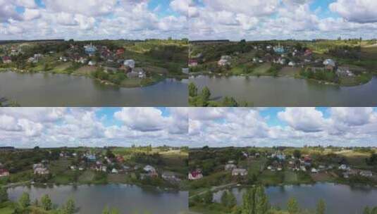 湖边山丘上美丽的乡村景观高清在线视频素材下载