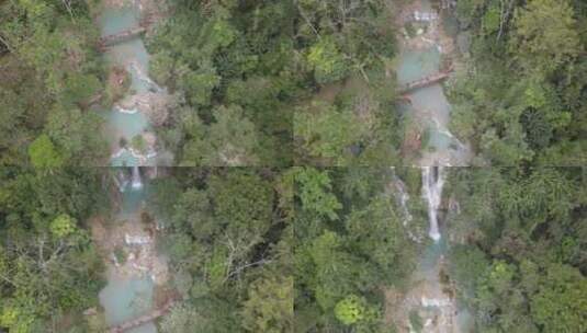 游客欣赏东南亚老挝匡寺累瀑布的美景高清在线视频素材下载