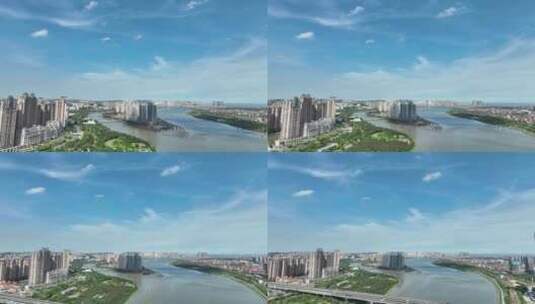 泉州滨江公园航拍城市公园江畔湿地晋江河流高清在线视频素材下载