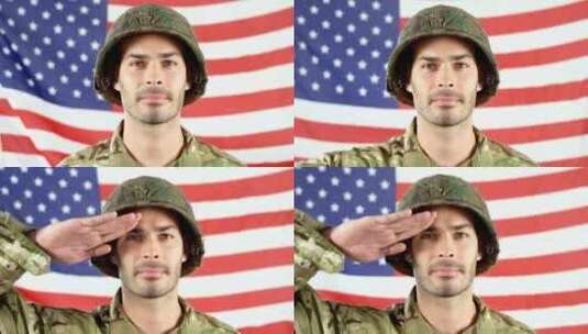 士兵在美国国旗前敬礼高清在线视频素材下载
