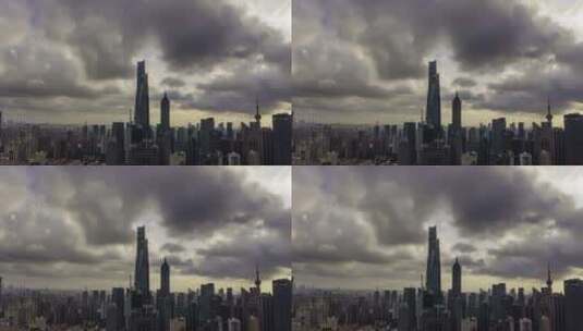 上海陆家嘴黄昏暴雨来临延时摄影航拍高清在线视频素材下载