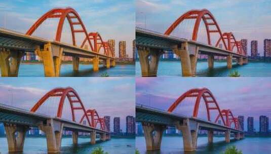 湖南长沙湘江福元路大桥夕阳延时摄影4K视频高清在线视频素材下载