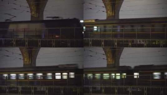 晚上武汉大桥动车高铁行驶夜间火车快速行驶高清在线视频素材下载