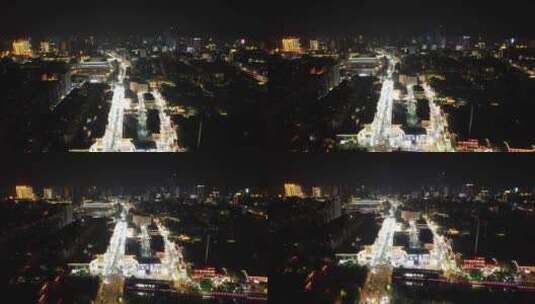 江苏连云港夜景步行街人流航拍高清在线视频素材下载
