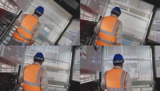 4k建筑工地工人背影 工业电梯高清在线视频素材下载