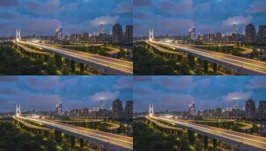 南浦大桥 上海交通 繁忙 高架 道路 夜景高清在线视频素材下载