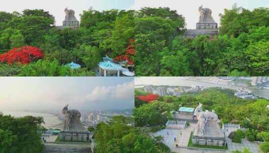 海南三亚鹿回头红色凤凰木空镜头航拍风景高清在线视频素材下载