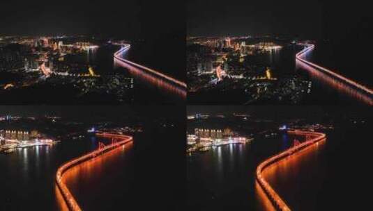 大连星海湾大桥夜景航拍高清在线视频素材下载
