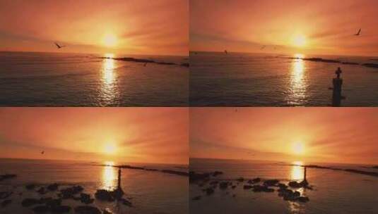 风景秀丽的夏日日落海边靠近冲浪高清在线视频素材下载