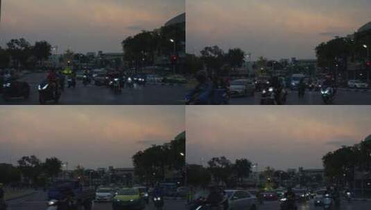 泰国曼谷越南河内城市夜幕晚霞落日车辆车流高清在线视频素材下载