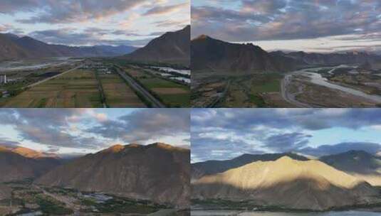 航拍西藏山脉日出光影变幻高清在线视频素材下载