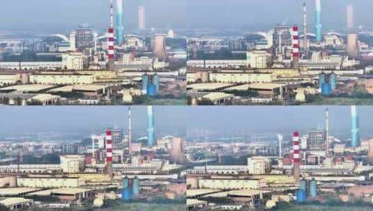 航拍扬州港火力发电厂江边烟囱工厂江岸高清在线视频素材下载