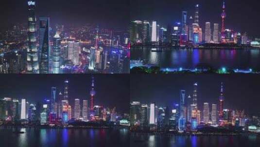 繁华的上海陆家嘴金融中心夜景航拍风光高清在线视频素材下载