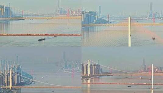 武汉长江多桥同框航拍高清在线视频素材下载