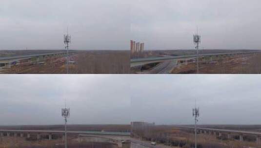 航拍 在高铁道路旁的通讯基站高清在线视频素材下载