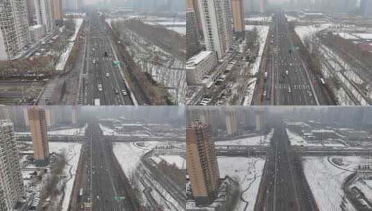 航拍城市雪景 石家庄 交通高清在线视频素材下载