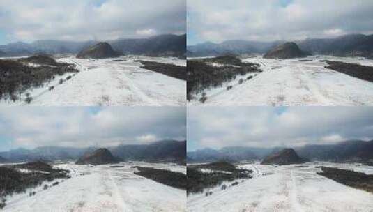 航拍冬天湖北神农架山区雪地雪景高清在线视频素材下载