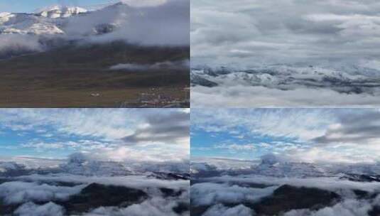4K航拍西藏塔尔钦冈仁波齐日出雪山高清在线视频素材下载