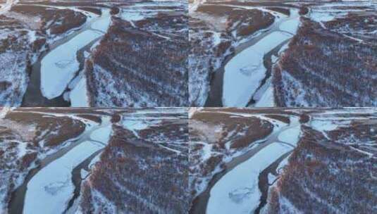 航拍呼伦贝尔冬季风光海拉尔河湿地雪景高清在线视频素材下载
